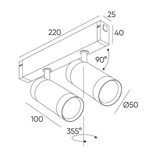 Светильник CCT направленного света поворотный для трековой системы SMART LINE 220В, 2х12Вт, Черный IL.0050.5009-12-CCT-BK