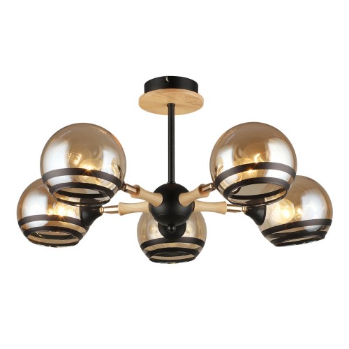 Люстра потолочная 5*60Вт E27 MD.4896-5-S BK+WOOD