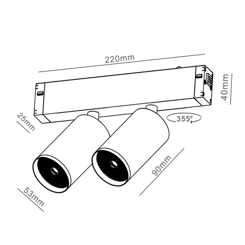 Светильник направленного света поворотный для трековой системы SMART LINE 220В, GU10 2х10Вт, Черный IL.0050.5011-GU10-BK