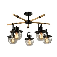 Люстра потолочная Е27 5*60W дерево+черный MD.23044-5-S-BK+WOOD