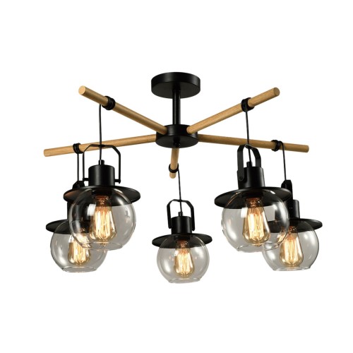 Люстра потолочная Е27 5*60W дерево+черный MD.23044-5-S-BK+WOOD